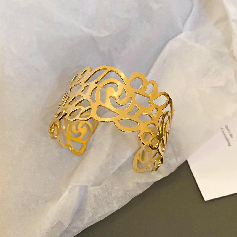 Minimalist Double-Layer Hollow Armlet: European & American Style, Exaggerated & Fashionable High-End Bracelet