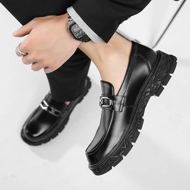 Men Leather Casual Platform Loafers Slip-On High Quality Thick Bottom Oxford Shoes Wedding Shoes JZ-90053