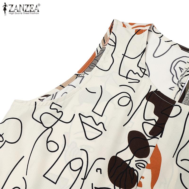 ZANZEA Women Casual Round Neck Summer Sleeveless Print Dress