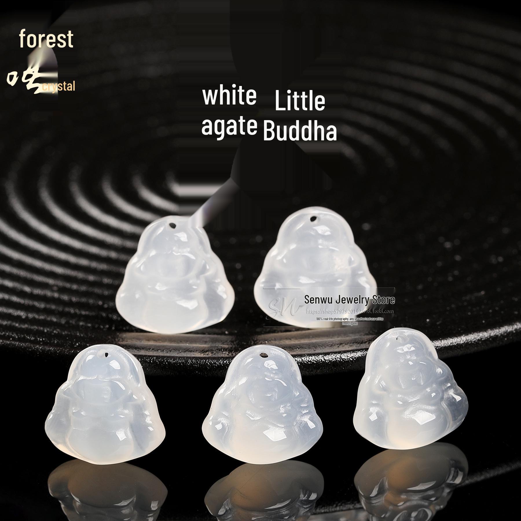 Senwu Natural Ice Jade White Agate Buddha Pendant for DIY Jewelry 18mm x 18mm x 8mm