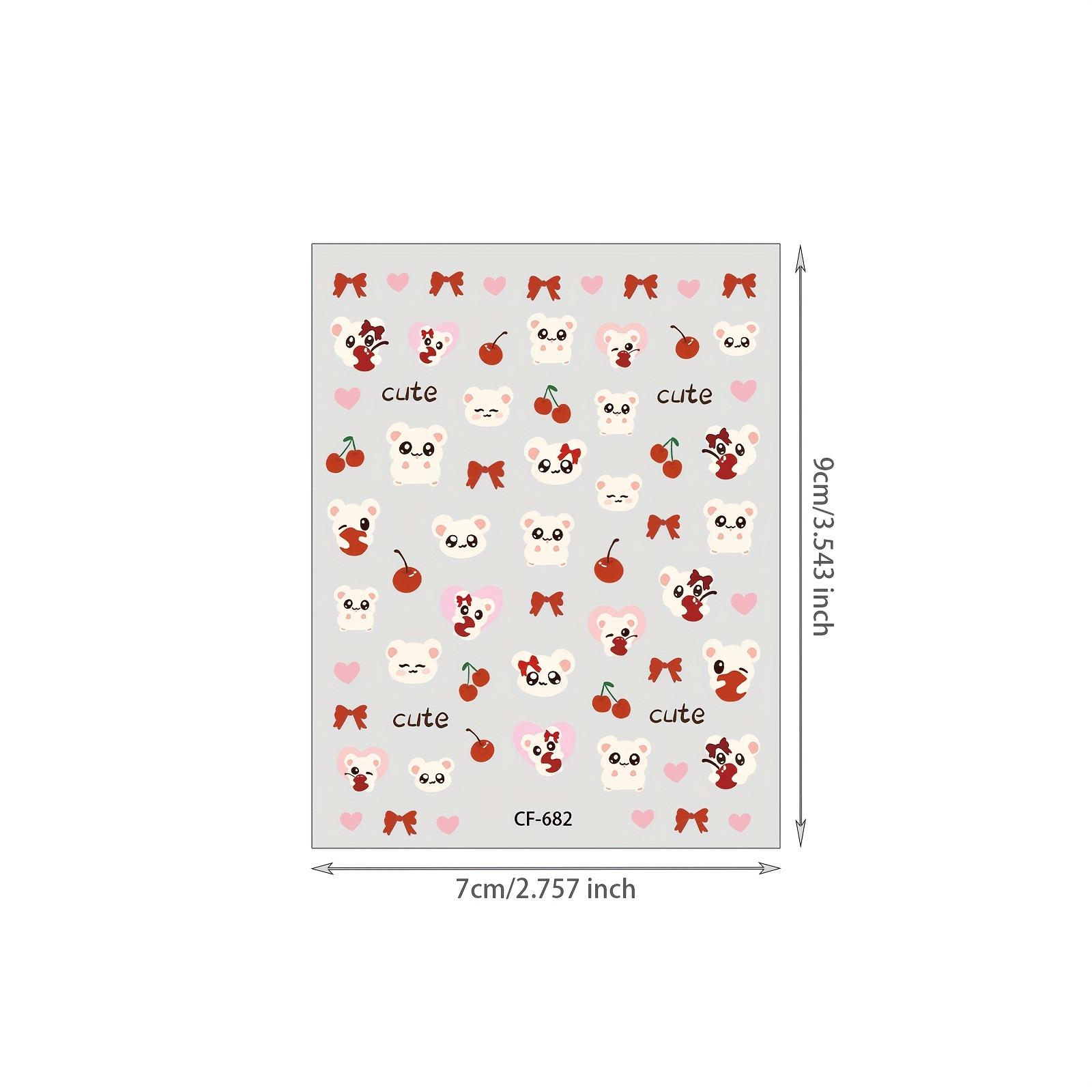 

1 лист 3D тисненых наклеек для дизайна ногтей, креативные милые вишенки, сердечки, бантики, мультяшные тисненые наклейки для ногтей, самоклеящиеся водонепроницаемые наклейки для DIY декора CF-682