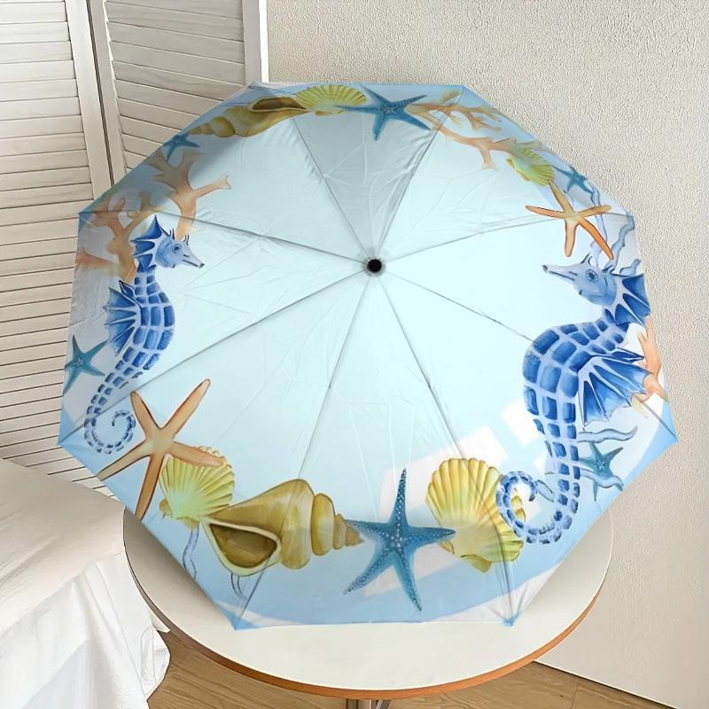 

1pc Seashell Starfish Coral Wreath Border Clipart Umbrella with Plastic Handle,Suitable for All Seasons Home Travel Outdoor UmbrellaDD1634