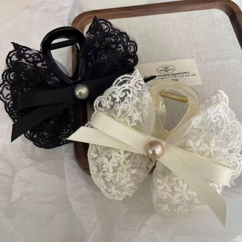 1pc French Super Fairy Lace Bow Hairpin Princess Hair Grab, Half Tie Hairpin Hair Shark Clip on the Back of the Head