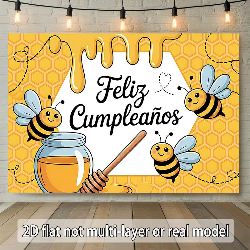 2D Honeycomb Bee Spanish Happy Birthday Photo Background 47.2x31.5inch/120*80cm