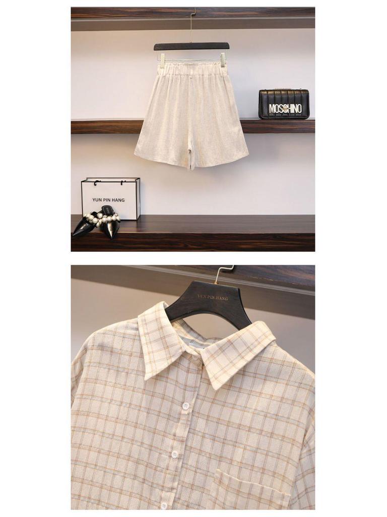 Chic Plaid Slimming Plus Size Summer Three-Piece Suit for Women