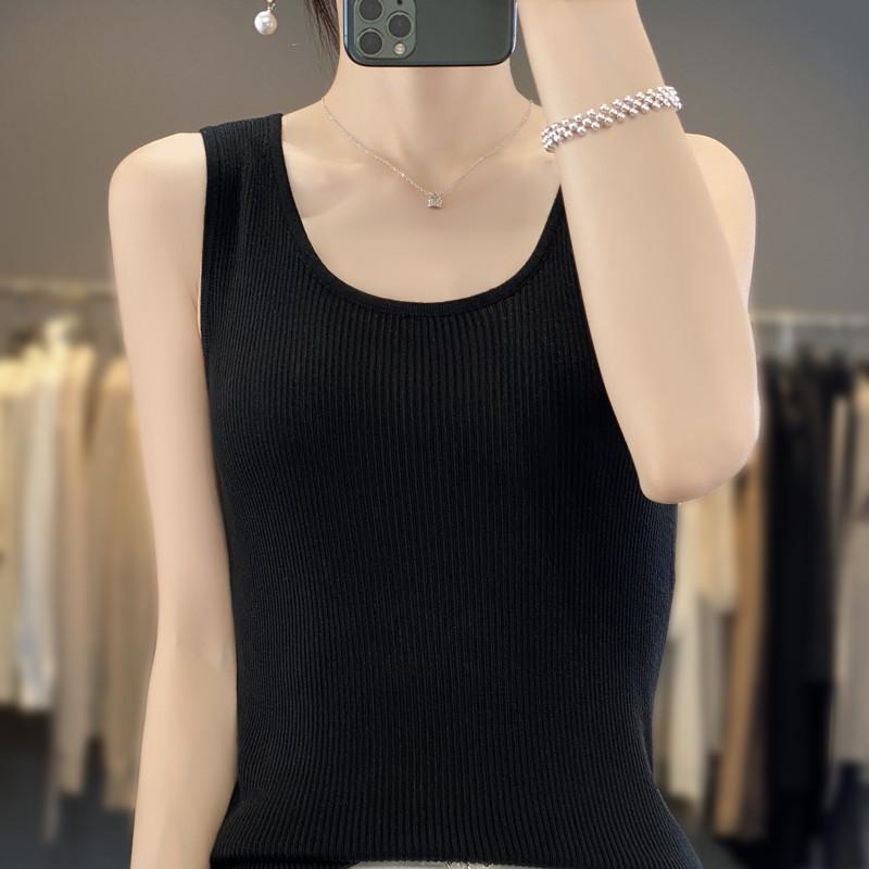 U-neck Striped Tensile Knitted Vest for Women In Summer, Suspender Inner Wear, Design Sleeveless Top
