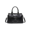 Vintage Boston Handbag For Women With Metal Studs And Zipper Closure