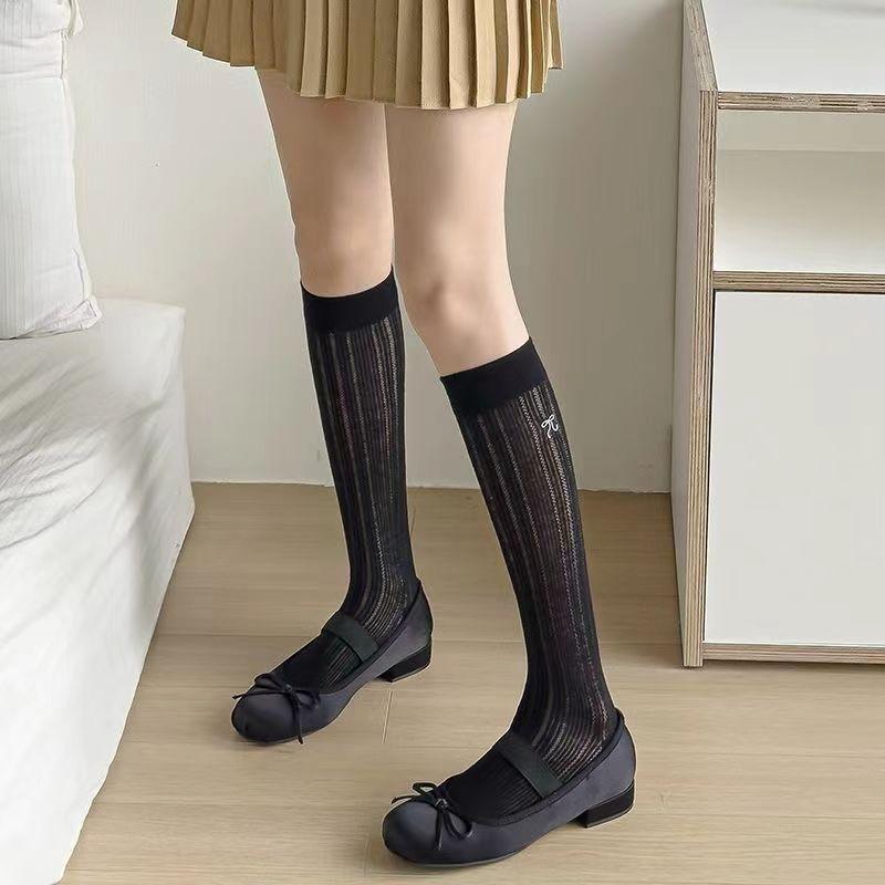

Women s Summer Thin Embroidered Bow Ballet Mesh Breathable Long Leg Socks 1 pair чорний