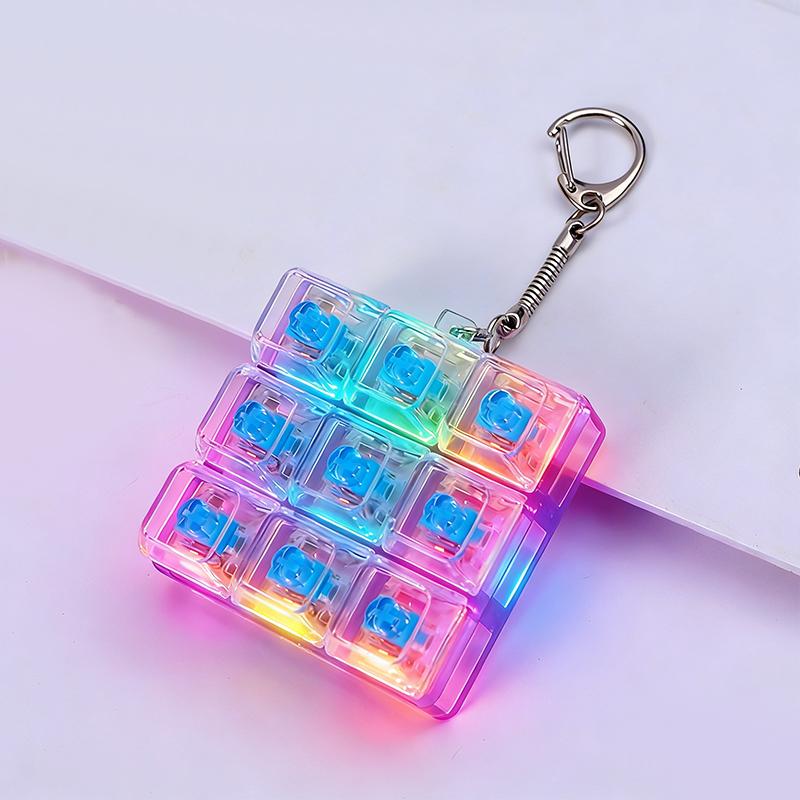 Toys Fidget LED Keyboard Keychain Crystal Clicker Sensory Toy for Stress Relief Keyboard Keychain Fidget Gadget for Adults Kids
