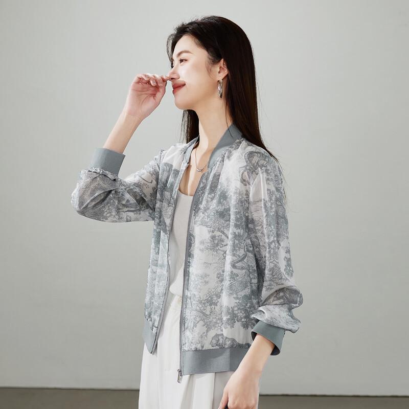 SOFSIL 2026 Frühling Damen 100% Seide Bedruckte Kurze Jacke