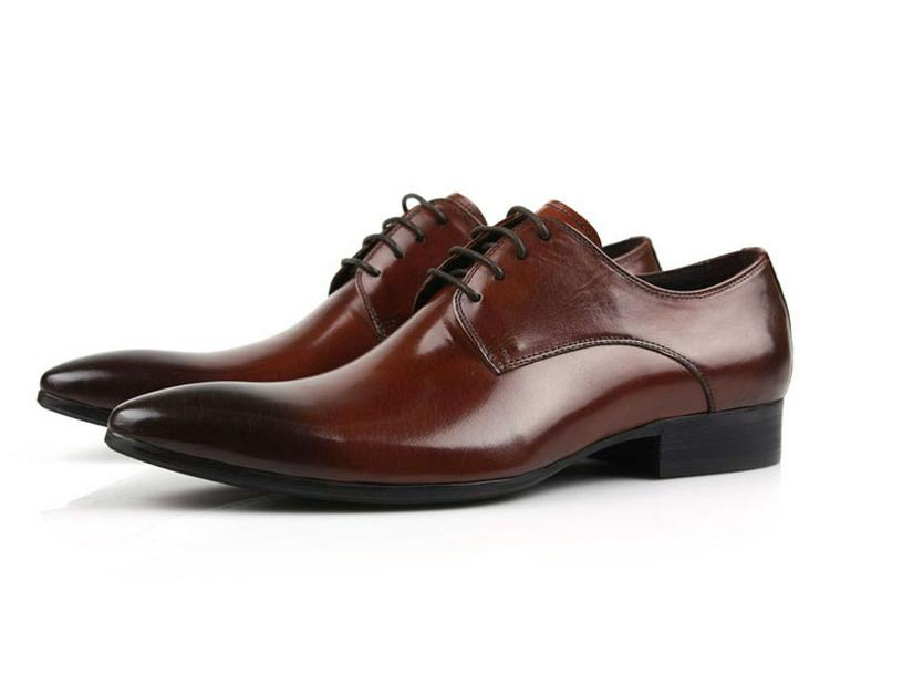 British Pointed Toe Men's Formal Leather Shoes - Cowhide Wedding Shoes