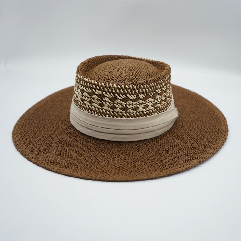 Japanese And Korean Version Of Small Fresh Hand-Woven Panama Wide-Brimmed Top Hat For Men And Women Summer Vacation Sunshade Sunscreen Straw Hat
