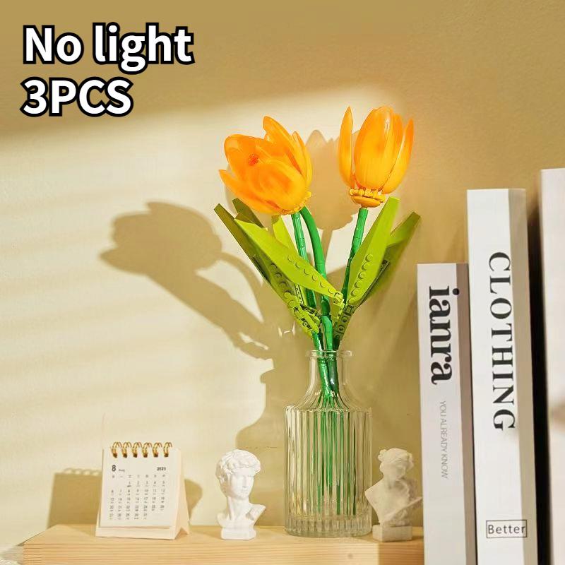 Tulip Bouquet Flower Decoration Lighted Tulip Building Block Eternal Flower Assembly Valentine's Day Gift for Girls Friends