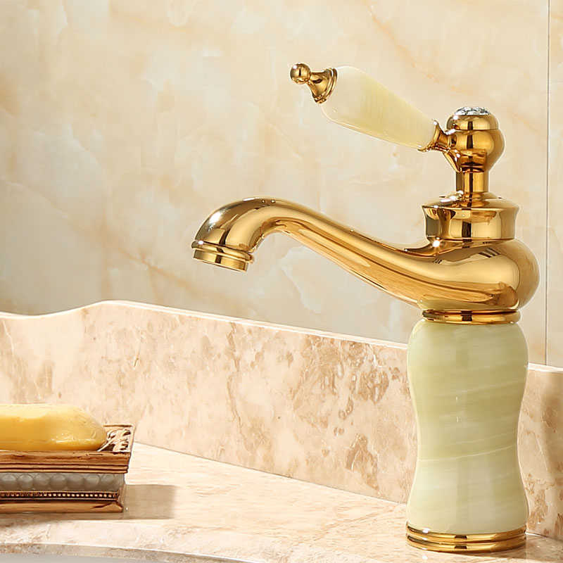 Bathroom Faucet Brass and Jade Faucet Bathroom Basin Faucet Sink Mixer Tap Gold Sink Faucet Bath Basin Sink Faucet