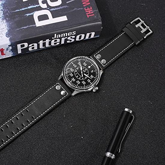 HAMAYOTA Pánské automatické vojenské hodinky s japonským strojkem, pilotní hodinky (Černá kapela)