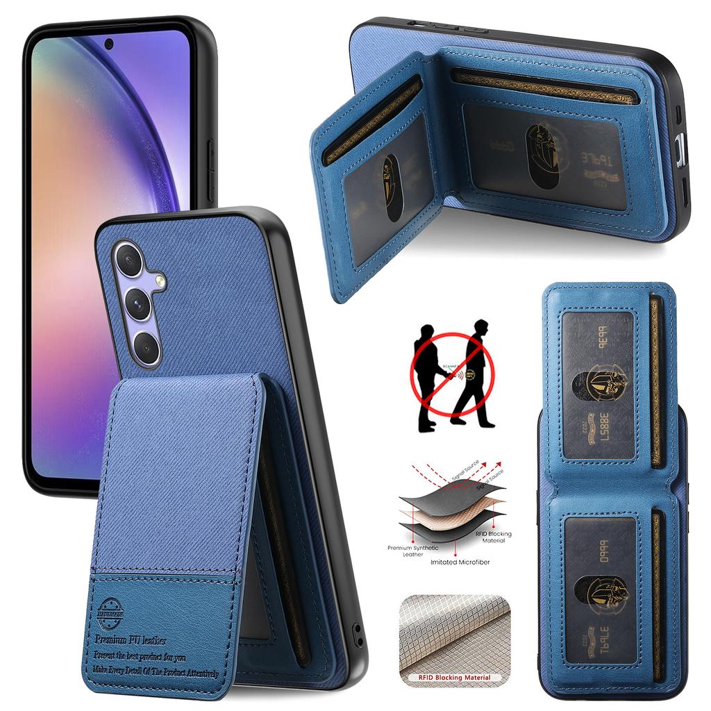 For Samsung Galaxy A17 5G Case Cloth Texture Leather+PC+TPU RFID Blocking Phone Cover with Card Holder