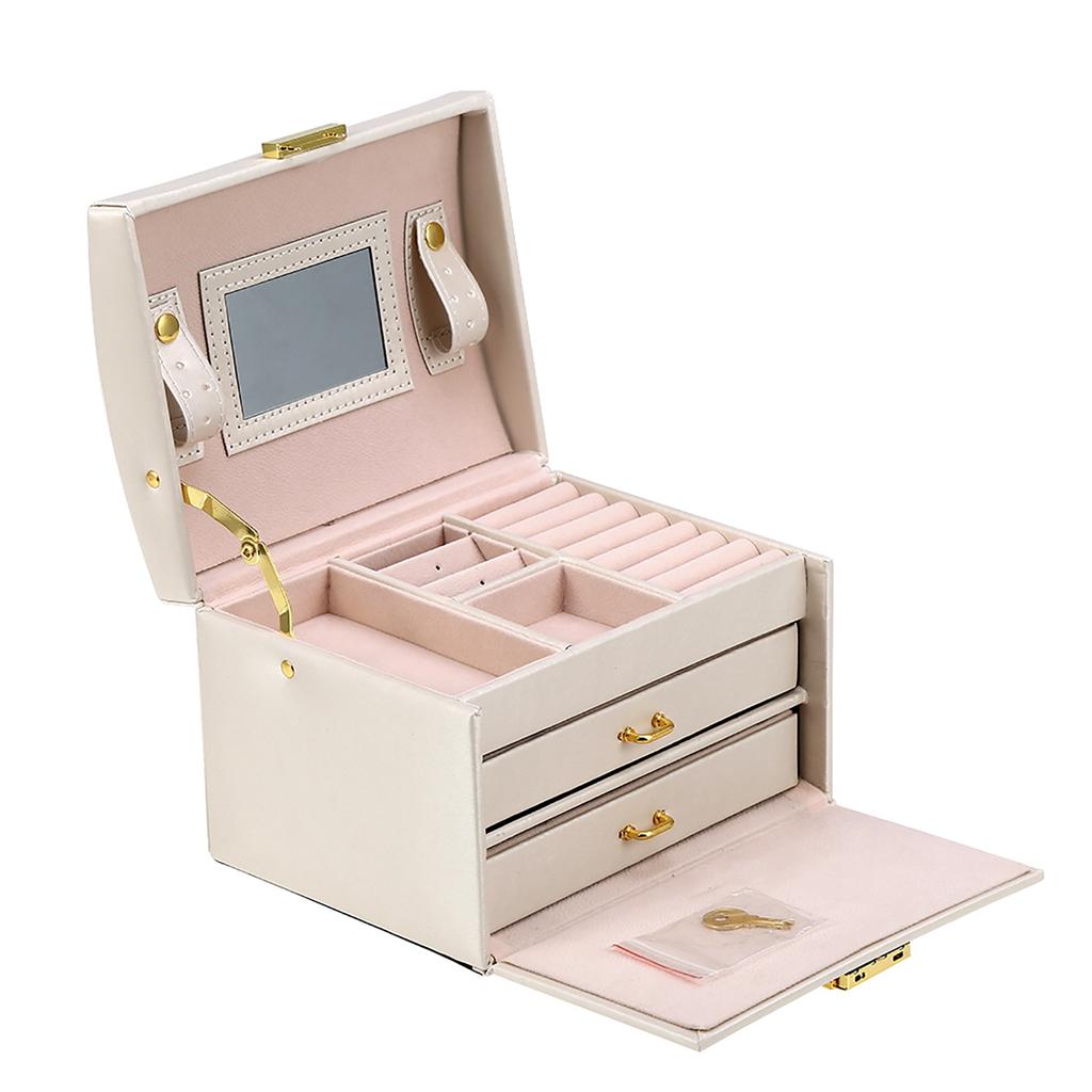 Three Layer Jewelry Storage Organizer Box PU Earring Necklace Display Case Cabinet White?