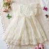 Dívčí letní krajkové volánkové rukávy jednobarevné ležérní šaty Dětské šaty pro dívky Dětské oblečení na princeznovskou narozeninovou oslavu