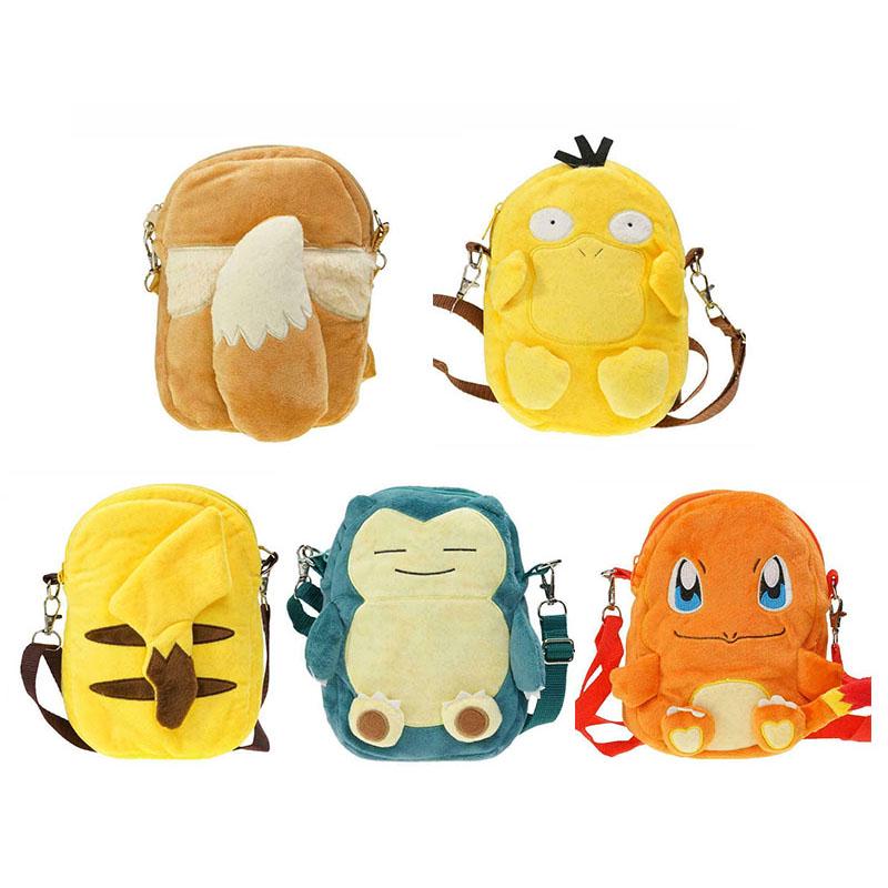 Snorlax Charmander Pikachu Eevee Psyduck Plush Backpack Kids Bag Zipper