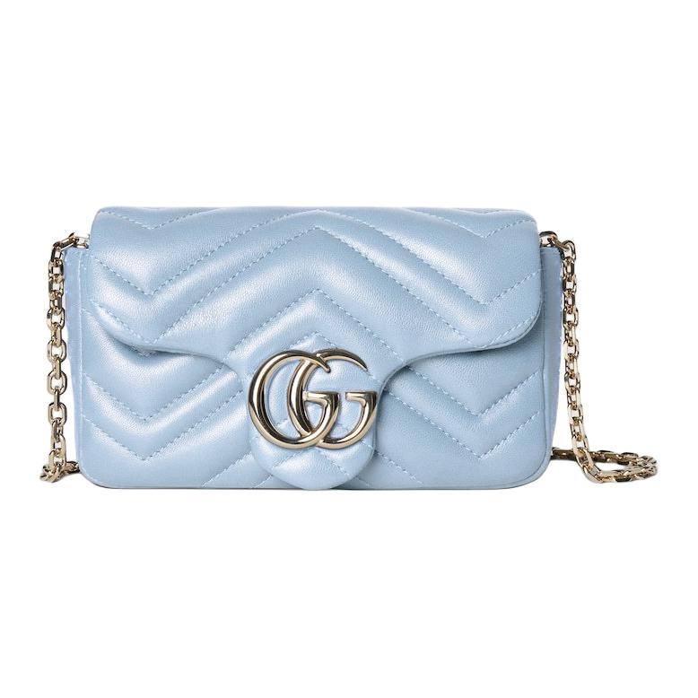 

Міні-сумка Gucci GG Marmont світло-блакитна стьобана шкіряна через плече із золотою фурнітурою для жінок на щодень Basic Set (Bag+Dust Bag)