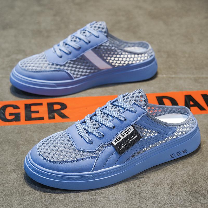 

Men s Half Drag Board Shoes Mesh Breathable Casual Sandals Fashionable Outdoor Sports Slippers Summer Thin Single Net Slippers 44 синій
