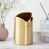 Stainless Steel Trash Can with Swing Lid, Mini Countertop Trash Bin Bathroom, Golden Desktop Garbage Cans Tiny Kitchen Waste Bins with Trash Bag