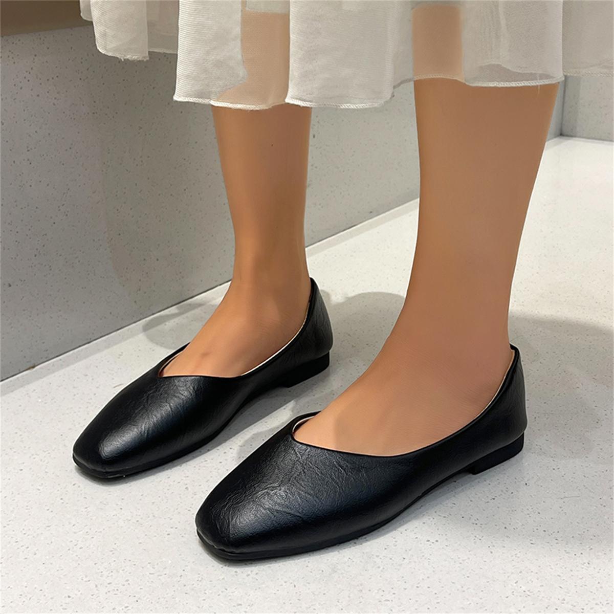 

Весна-лето, мода, новые повседневные туфли на плоской подошве с дышащим носком, элегантные простые женские туфли с квадратным носком и низким каблуком 43