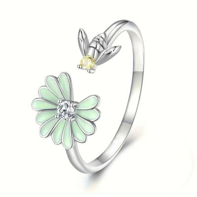 Metal Electroplating Fresh Dripping Oil Ring Female, Bee Flower Daisy Ring, Idyllic Exquisite Jewelry