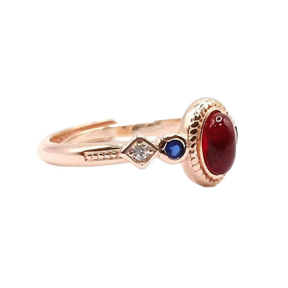 Anello Yintai in Rame Placcato Oro Rosa con Zircone Rosso - Gioiello di Nicchia Elegante e alla Moda per l'Uso Quotidiano delle Donne