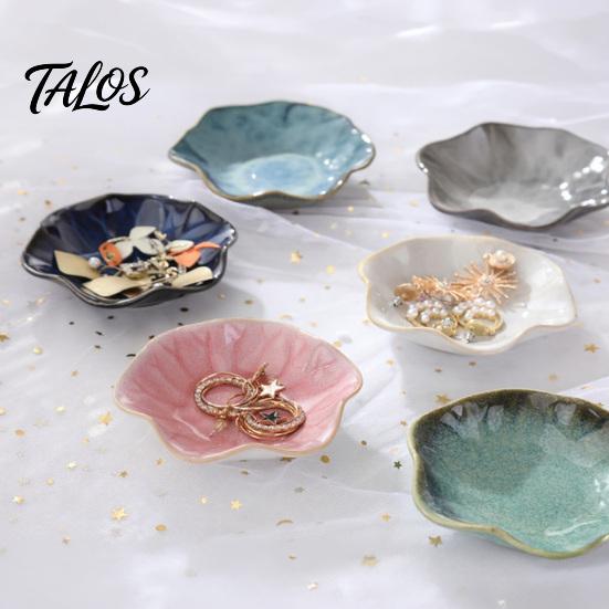 Talos Soy Sauce Dish Plate, Ceramic Lotus Leaf Design, High-Temperature Fired Unique Texture Jewelry Holder, for Dipping Vinegar Snack