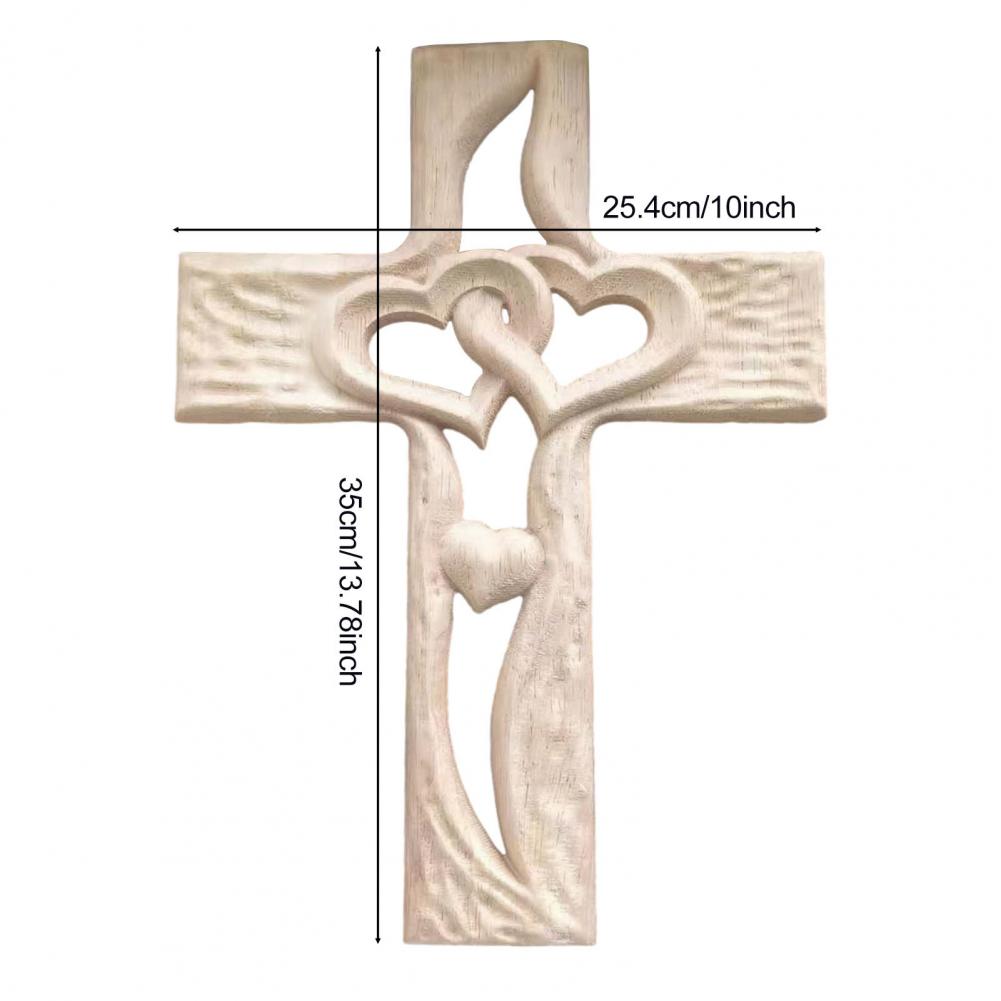 Intertwined Hearts Cross Wall Decoration Rustic Wall Hanging Decor Cross Rustic Wooden Intertwined Hearts Hand-carved Sculpture