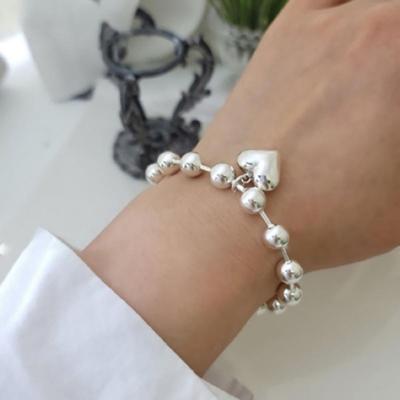 Women's Silver 925 Big Ball Volume Heart Point Bracelet