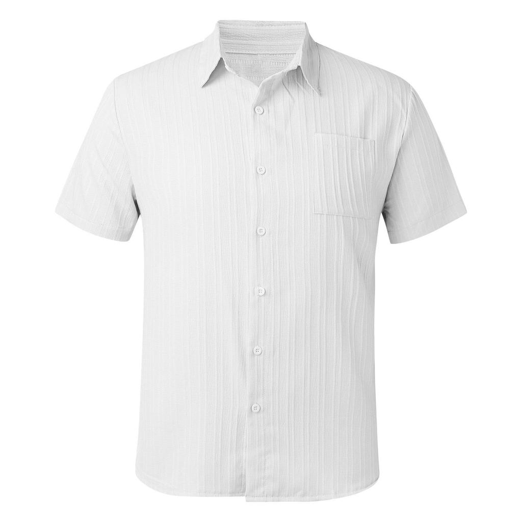 Summer New Men's Textured Solid Color Shirt Man Short Sleeved Casual Loose Shirt