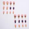 24PCS Fake Nails with French Tip and Retro Blue Flower False Nails Lightweight Comfort Fit for Various Occasions
