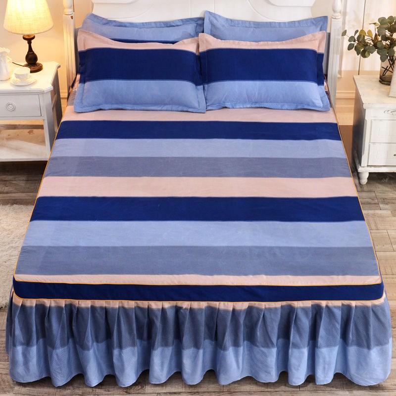 1pc Thickened Sanding Bedspread Soft Non-Slip King Queen Bed Skirt Wedding Fitted Sheet Cover No Pillowcase