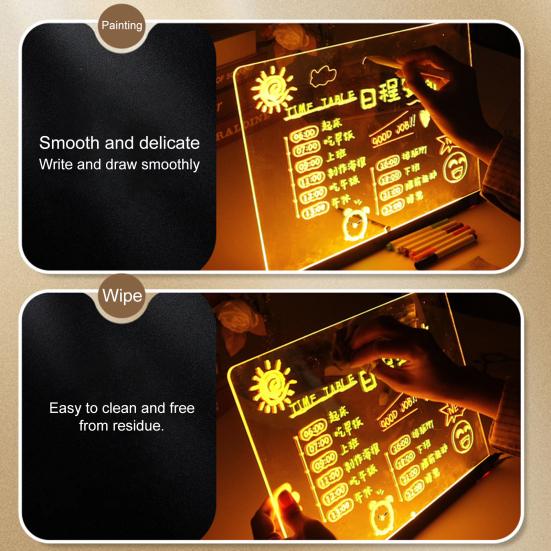LED Note Board Rechargeable Acrylic Memo Pad Erasable Glowing Message Board To-do List Board Reusable Weekly