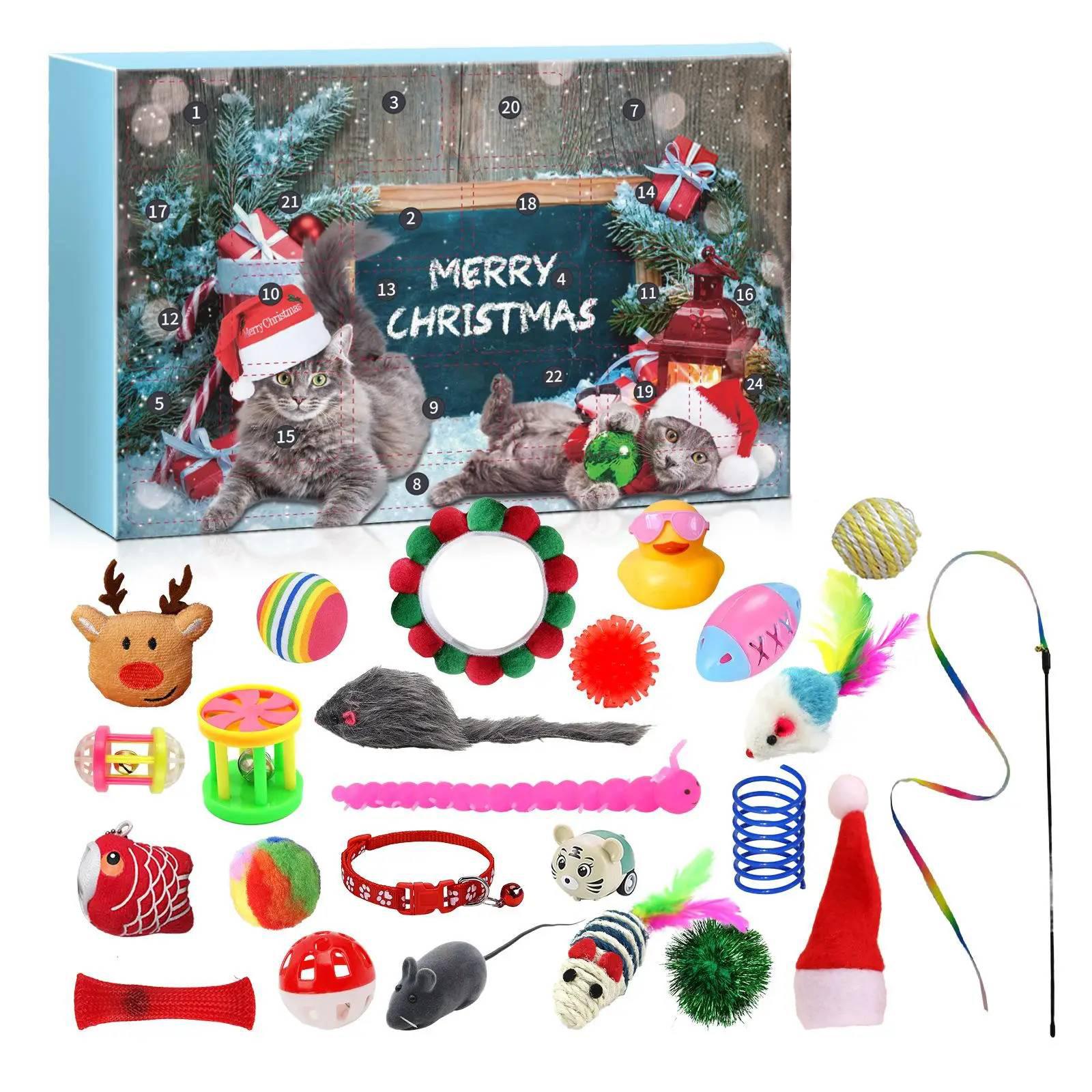 

Cat Xmas Countdown Calendar Holiday Countdown Calendar for Indoor Kitten Cats Pet Surprise Xmas Gifts for Cat Lovers 32x22x5cm