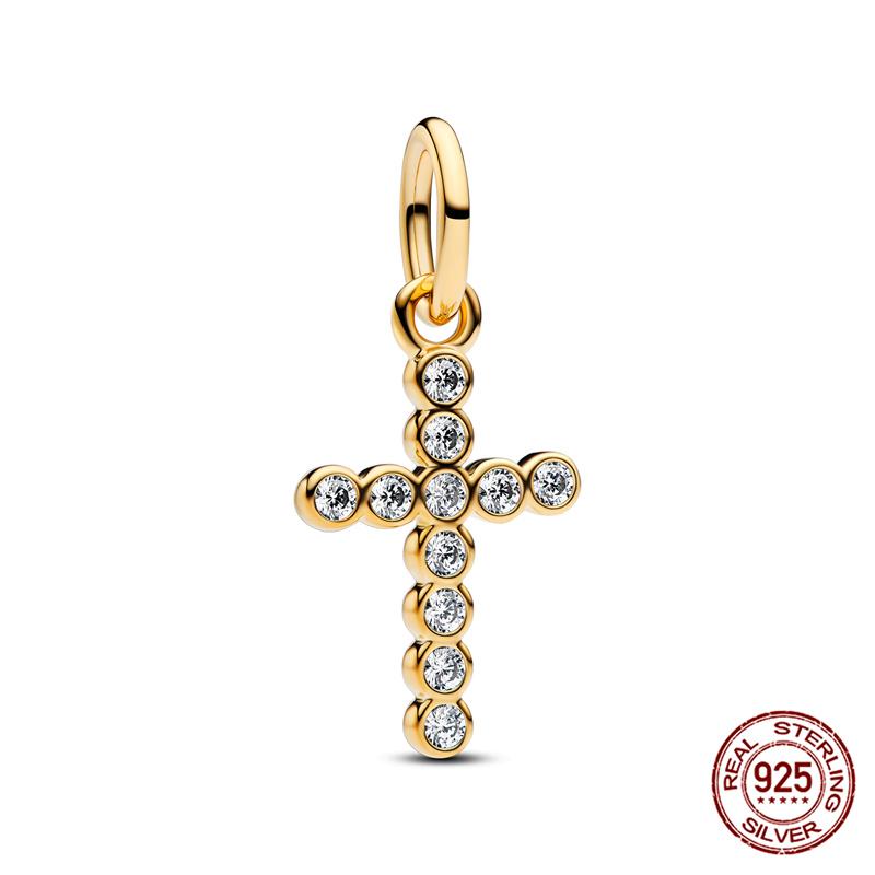 New In Original Charms Copper Golden Series Cross Charms Beads Fits 3Mm Original Bracelet For Women Diy Jewelry Gifts Making