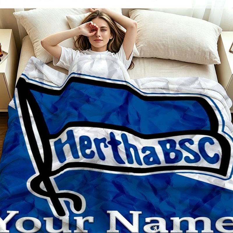 1PC Hertha BSC Custom Name Patterned Flannel Blanket Suitable For All Seasons for Home Decor Warmth and Comfort Gifts Holiday Present