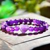 Bohemian Natural Stone Amethyst Love Elastic Bracelet Women's Spring & Summer Sweet Holiday Handmade Zircon