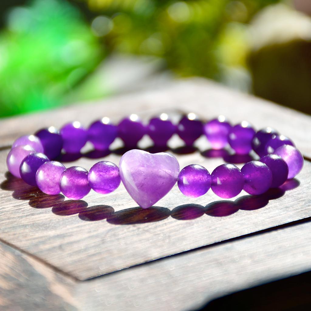 Bohemian Natural Stone Amethyst Love Elastic Bracelet Women's Spring & Summer Sweet Holiday Handmade Zircon