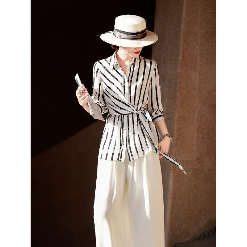 Lanser Women s Striped Tie-Neck Blouse M