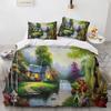 Set Biancheria da Letto Principessa dei Sogni Scenario PrimaverileFioriAlberoPittura a OlioCopripiuminoFedereSet Letto Retro Verde Romantico2 3 Pezzi
