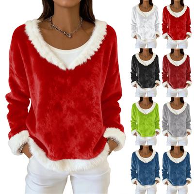 Dammode Plysch V-ringad Pullover Topp Långärmad T-shirt Tryckt Sweatshirt