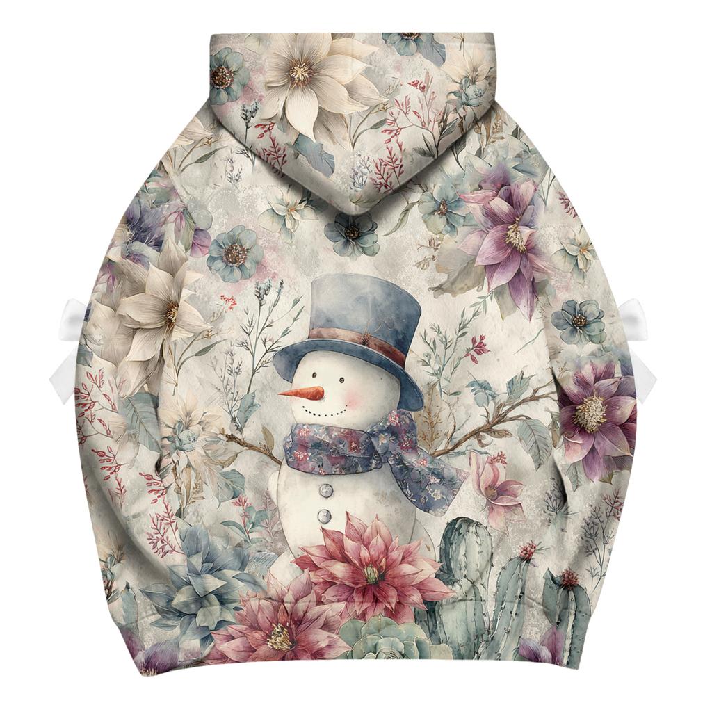 Ladies' Christmas Printed Bow Long Sleeved Loose Fitting Headband With Rope Hooded Sweatshirt Top