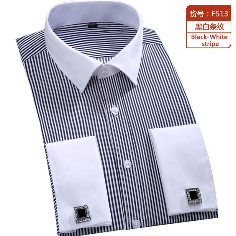 M~6XL Mens French Cuff Dress Shirt 2026 New White Long Sleeve Formal Business Buttons Shirts Regular Fit Cufflinks Wedding Shirt