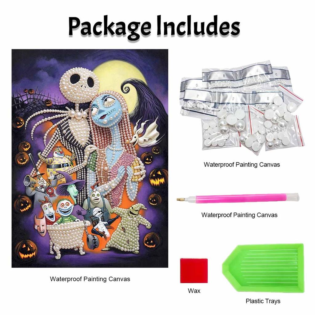 DIY Frameless Pearl Art Kit Nightmare Characters Design 3D Bead Painting Canvas Relaxing Handmade Craft for Home Decor Wall Art Gift