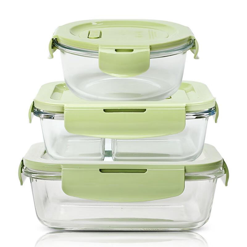 Heat-Resistant Glass Food Storage Containers, Microwave-Safe Lunch Boxes, Bento Boxes with 1000+ Compartments, 880ml + 650ml + Bag + Tableware Set