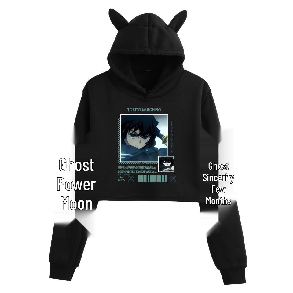 Felpa corta con orecchie da gatto Anime Demon Slayer 2024 per Ragazze - Collezione Autunnale