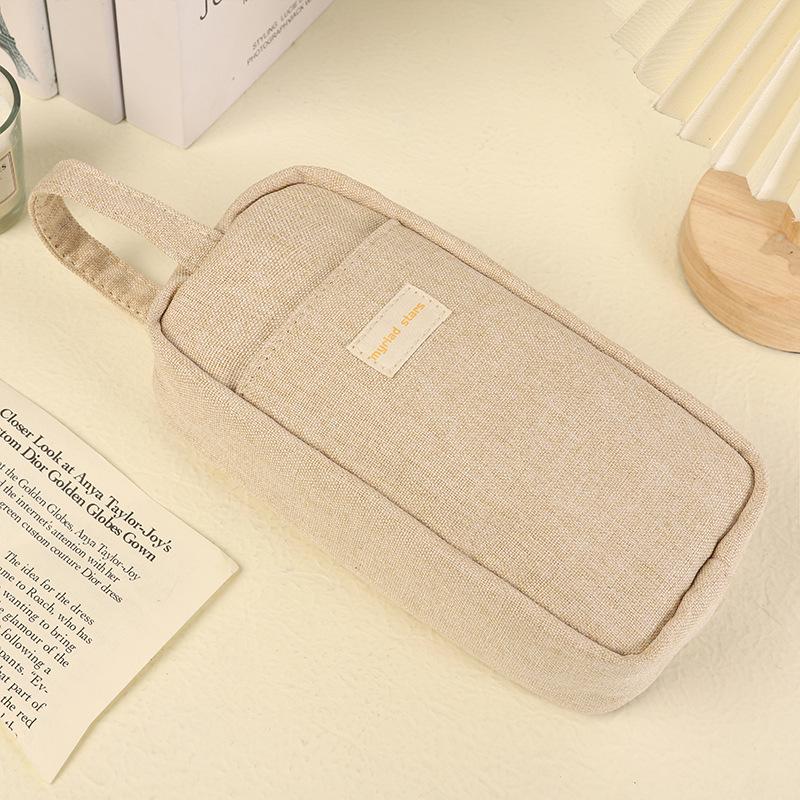 Large Capacity Multifunctional Pencil Case for Middle & High School Students - Solid Color Handheld Stationery Storage Bag